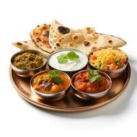 Indien style nourriture repas le déjeuner dans blanc Contexte photo