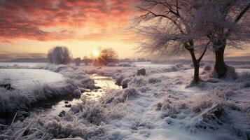 ai généré scène de campagne couvert avec neige photo