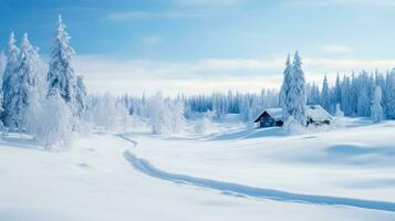 ai généré scène de campagne couvert avec neige photo