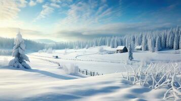 ai généré scène de campagne couvert avec neige photo