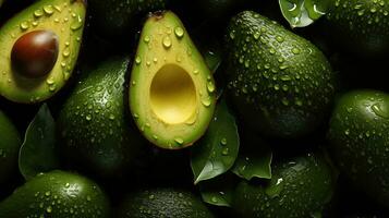 ai généré Frais mûr avocats avec feuilles photo