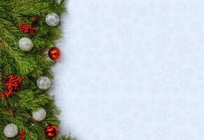Noël fond,vacances, de fête arrière-plan, décorer balle, flocon de neige, sapin bifurquer, fête Noël, décor, décoration, ornement, concept, plat, poser, photo