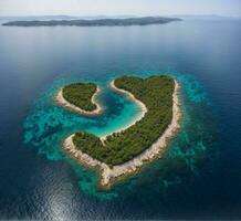ai généré aérien vue de une petit île dans le adriatique mer, Croatie photo