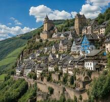 ai généré panoramique vue de le médiéval village de heidelberg, Allemagne photo