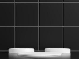 Facile Vide luxe noir pente Contexte avec produit afficher plateforme. vide studio avec blanc cercle podium piédestal sur une noir toile de fond. 3d le rendu photo