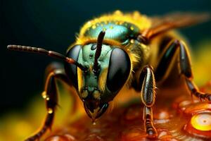 ai généré complexe détails se dérouler dans une macro fleur portrait avec des gouttes de rosée photo