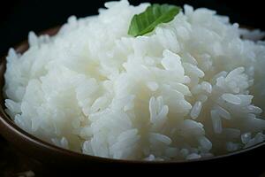 ai généré riz la perfection proche en haut de magnifiquement cuit et présenté blanc riz photo