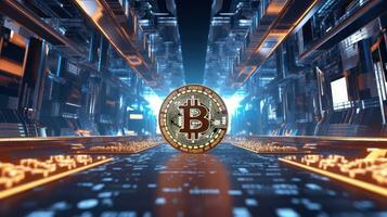 ai généré d'or bitcoin Contexte. crypto-monnaie commerce, financier investissement concept, numérique argent blockchain La technologie photo