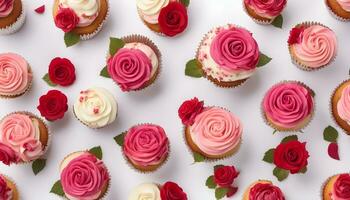 ai généré beaucoup petits gâteaux avec des roses sur Haut de leur photo