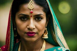 une magnifique Indien femme dans traditionnel tenue. généré par ai photo