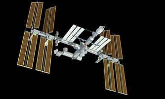 international espace station Iss 3d le rendu sur noir Contexte photo