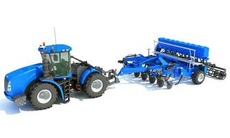 ferme tracteur avec compact disque herse 3d le rendu sur blanc Contexte photo