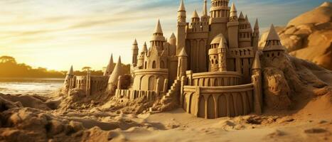 ai généré tranquille désert scène avec une détaillé le sable château. ai génératif. photo