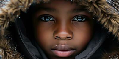 ai généré captivant gros plans de enfant dans hiver tenue. ai génératif. photo