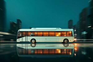 ai généré autobus toile de fond vitrines le cinétique énergie de ville la vie dans constant mouvement photo