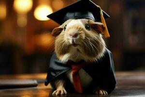 ai généré casquette portant diplômé Guinée porc incarne succès, ajouter une toucher de savant charme photo