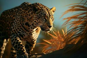 ai généré léopards majesté une portrait ensemble contre le toile de fond de le forêt photo