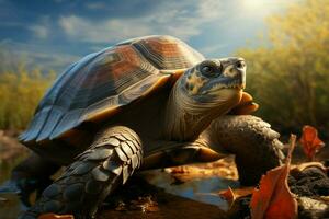 ai généré terrestre élégance une tortues détaillé portrait contre le Naturel sol photo