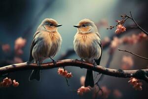 ai généré poétique charme une des oiseaux portrait perché sereinement sur une branche photo