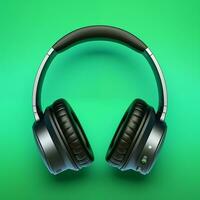 ai généré Bluetooth casque de musique noir Couleur dans vert Contexte ai généré photo