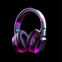 ai généré Bluetooth casque de musique magenta Couleur dans noir Contexte ai généré photo