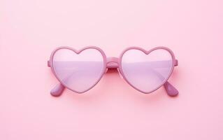 ai généré valentines journée ou été concept. cœur en forme de des lunettes sur rose Contexte. photo