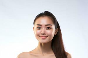 ai généré portrait asiatique femme parfait nettoyer Frais peau isolé sur blanc Contexte. photo