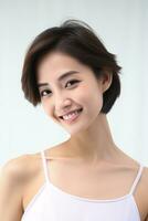 ai généré portrait asiatique femme parfait nettoyer Frais peau isolé sur blanc Contexte. photo
