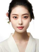 ai généré portrait de magnifique Japonais femme sur isolé blanc Contexte photo