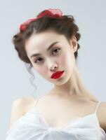 ai généré portrait de Jeune Japonais femme portant ballet robe sur isolé blanc arrière-plan, ai génératif photo