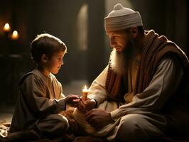 ai généré musulman prof enseignement les enfants à le mosquée. génératif ai photo