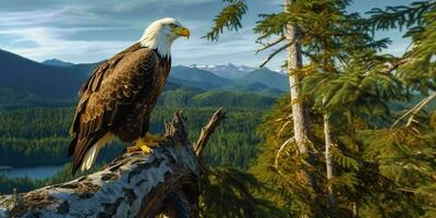 ai généré chauve Aigle perché sur une arbre branche. génératif ai photo