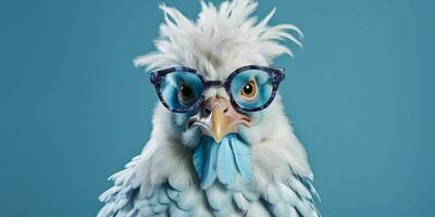 ai généré mignonne et marrant poulet portant des lunettes et décontractée tenue. génératif ai photo