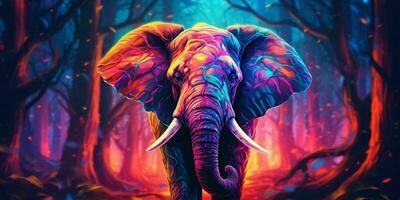 ai généré coloré l'éléphant illustration avec lueur effet. génératif ai photo