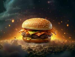 ai généré une délicieux Burger avec univers Contexte. Hamburger. ai génératif photo