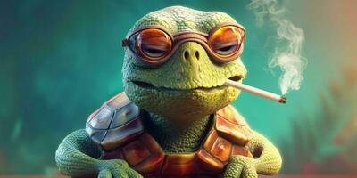 ai généré portrait de un vieux tortue fumeur. génératif ai photo