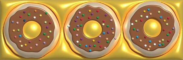 beignets avec coloré sucre arrose sur une Jaune arrière-plan, 3d le rendu illustration photo