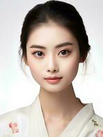 ai généré portrait de magnifique Japonais femme sur isolé blanc Contexte photo