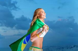 content ventilateur de brésilien Football équipe photo