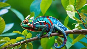 ai généré une coloré caméléon perché sur une branche photo