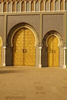 fermer de 3 fleuri laiton et tuile des portes à Royal palais dans fez, Maroc photo