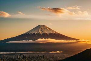 ai généré monter Fuji à le coucher du soleil photo