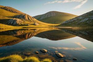 ai généré reflets dans une montagnes Lac photo