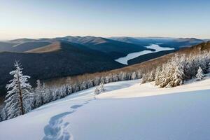 ai généré neigeux hiver Montagne paysage photo