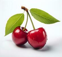 ai généré Cerise fruit avec feuille photo