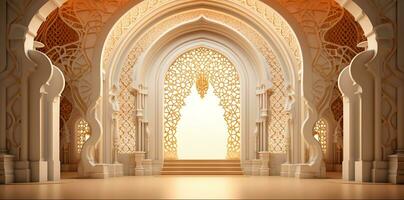 ai généré élégant grandiose mosquée porte cambre intérieur photo
