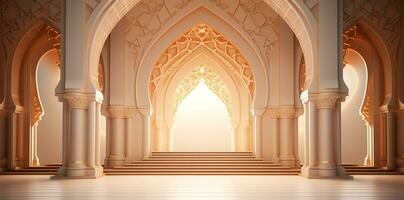ai généré élégant grandiose mosquée porte cambre intérieur photo