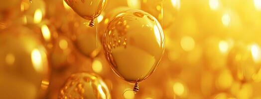 ai généré d'or des ballons avec bokeh lumières Contexte photo
