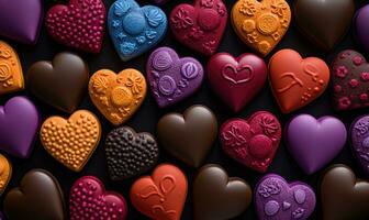 ai généré coloré cœur en forme de des sucreries Contexte pour la Saint-Valentin journée photo