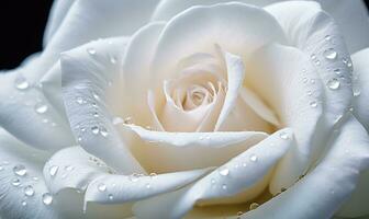 ai généré magnifique blanc Rose avec l'eau gouttes sur pétales fermer photo